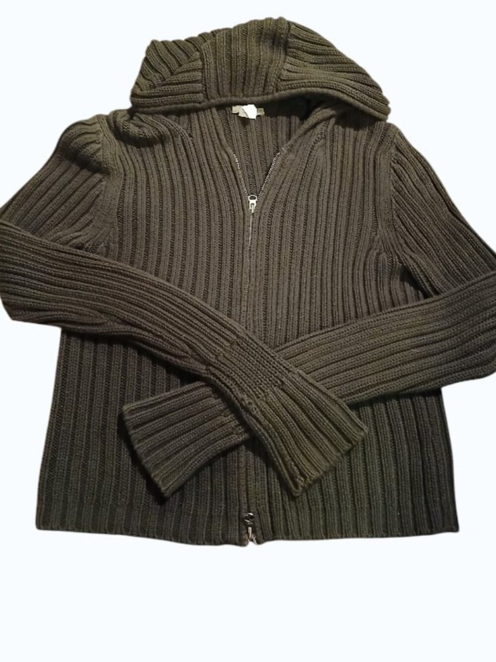 J. CREW Forest Green Ribbed Double Full Zip Hooded Cardigan - Picture 8 of 14